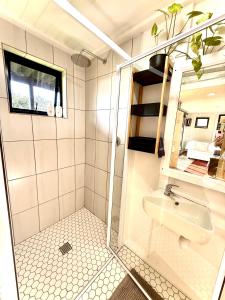 a bathroom with a shower and a sink at The Bachelor in Mossel Bay +7 photos