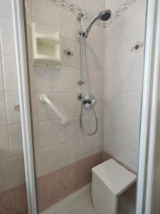 a bathroom with a shower with a toilet and a sink at Casa Vacanza Torino Stadio in Turin +13 photos