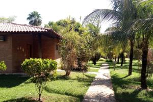 a path leading to a house with palm trees at Recanto das Águas in Britânia