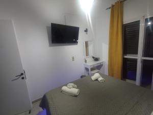 a bedroom with a bed and a tv on the wall at Boulitos 1 in Kavos