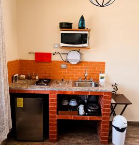 een keuken met een spoelbak en een magnetron bij Suite descanso para dos, Paseo Durango in Durango