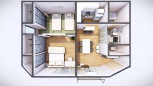 a rendering of a small apartment floor plan at Zen house 2 in Okayama