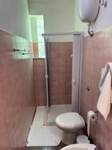 a small bathroom with a toilet and a shower at La Marinella in Lamezia Terme