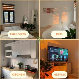 a collage of four pictures of a bedroom and a bed at Nạ House - Homestay Đất Cảng in Hai Phong