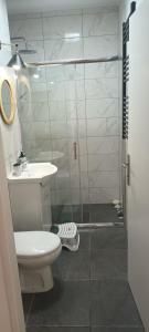 ヴルドニークにあるApartman Lavandaのシャワー、トイレ、洗面台を備えたバスルーム