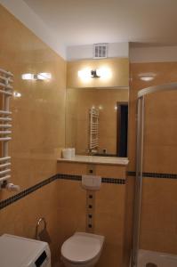 シフィノウイシチェにあるApartament Motylのバスルーム(トイレ、洗面台、鏡付)