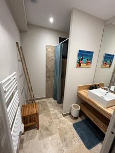 a bathroom with a sink and a shower at 4ARAP04 - appartement standing vue mer in Collioure