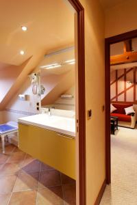 a bathroom with a sink in a room at Logis Hôtel restaurant LE MEDICIS in Blois