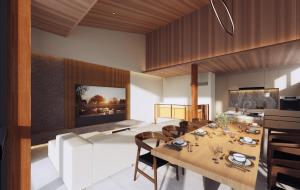 a dining room with a table and some chairs at Hakuba Amber Resort by Jade Group in Hakuba