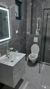 a bathroom with a white sink and a toilet at Apartment Cica in Igalo