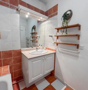 ein Badezimmer mit Waschbecken und Spiegel in der Unterkunft Proche Montpellier Maison sérénité et confort in Saint-Clément-de-Rivière