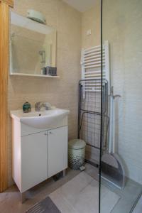 a bathroom with a sink and a shower at House Maša in Žabljak +19 photos
