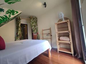 a bedroom with a bed and a book shelf at Picado House in El Nido +30 photos