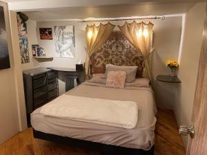 Dormitorio pequeño con cama con dosel en Vila Maria, en Brooklyn