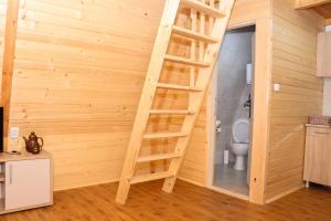 a ladder leading into a bathroom with a toilet at Vikendica MIČIĆ in Šašiceva Ada +20 photos