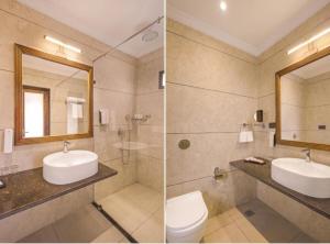 斋沙默尔Hotel Hostel Stay Jaisalmer的带水槽、马桶和镜子的浴室