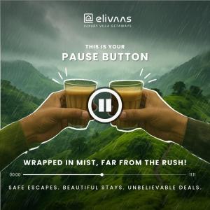two hands holding two cups of coffee in the rain at ELIVAAS Bogenvilla Luxe 3 BHK Villa Near Ozran Beach in Assagao