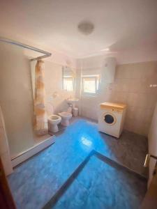 a bathroom with a blue floor and two toilets at Holiday home in Novi Vinodolski 15408 in Novi Vinodolski