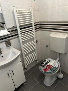 a bathroom with a toilet and a sink at Vila Lush in Sarajevo