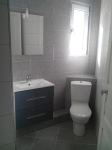 ein Badezimmer mit Toilette und Waschbecken und einem Fenster in der Unterkunft Appartement charmant dans le centre de Biarritz Dan 3ème étage in Biarritz