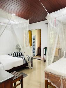 two beds in a room with mosquito nets at Pleasant View Ella in Ella