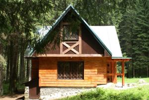 a small cabin in the middle of a forest at Chata Machnatô - Jasná in Belá