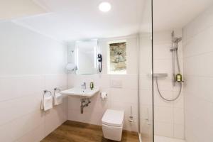 a bathroom with a toilet and a sink and a shower at Cliffnest, Chalet, 2 Min from Church, All Yours in Zermatt