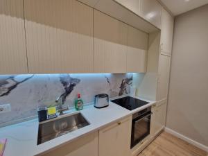 een keuken met een spoelbak en een aanrechtblad bij Nostra Casa - Tivat in Tivat