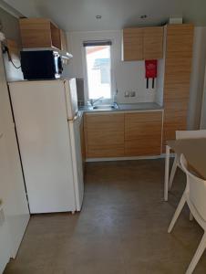 KOKUA VACANCES Mobil Homes Résidentiels camping 4 étoiles MIMIZAN PLAGE的厨房或小厨房
