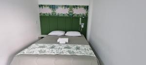 a small bed in a room with a green wall at Iguassu Jungle Hotel pousada in Foz do Iguaçu