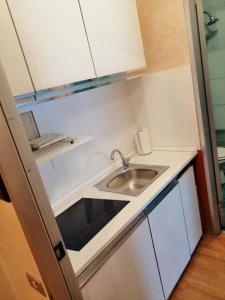 a small kitchen with a sink and white cabinets at MARCONI TURIN Loft, studio nei pressi di Porta Nuova in Turin