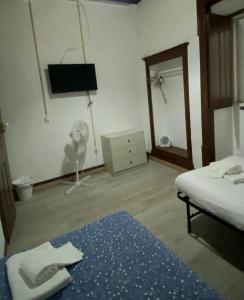 a room with a bedroom with a bed and a tv at Private Room 101 in Guest House da Fonte in Figueira da Foz