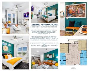 eine Collage mit Fotos von einem Schlafzimmer und einem Wohnzimmer in der Unterkunft Modern 2br Pet-friendly Wd Pool&gym Utsa in San Antonio + 44 Fotos