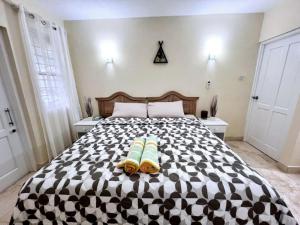 ein Schlafzimmer mit einem Bett mit zwei Kissen darauf in der Unterkunft Ocean Bliss Apt 9 in Christchurch