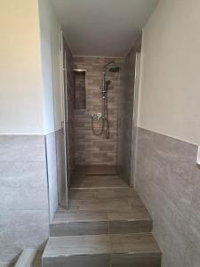 a bathroom with a shower with a walk in shower at Hill Lovely House in Massa
