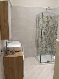 ein Badezimmer mit Dusche und Waschbecken in der Unterkunft Petit Maison in Castellammare di Stabia