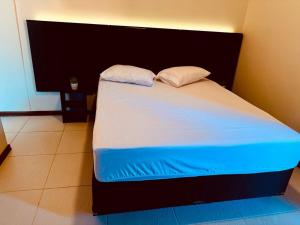 a bed with two pillows on it in a room at Vale - Suítes Exclusivas (Bairro Nobre) in São Lourenço