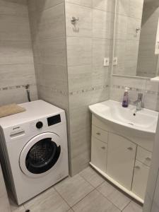 a bathroom with a washing machine and a sink at Herceg Novi Sunny Hill Apartment  +6 photos