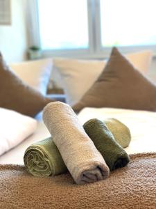 Postel nebo postele na pokoji v ubytování 2 Pers I Natur und Ruhe I BUGA Nationalpark