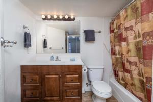 a bathroom with a sink and a toilet and a mirror at Yosemite Quail - Nestled in with a View in Yosemite West