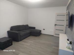 a living room with a couch and a book shelf at Isabell Apartaments in Râmnicu Vâlcea