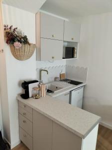 a kitchen with a sink and a counter top at Appartement Grande Plage St Gilles Croix de Vie - Parking privé in Saint-Gilles-Croix-de-Vie +10 photos