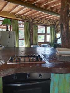 a kitchen with a stove top in a room at Yellowwood Forest Eco Retreat in Morganʼs Bay