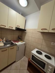 eine kleine Küche mit Spüle und Herd in der Unterkunft Charming Hill Apartment in Opatija + 24 Fotos