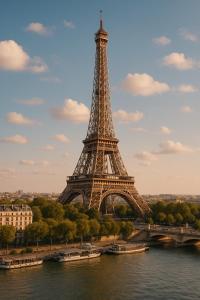 a view of the eiffel tower from across the river at Sublime appartement cosy près de la Tour Eiffel in Paris