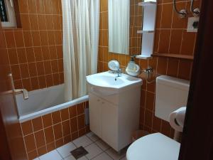 a bathroom with a sink and a toilet and a tub at Apartments by the sea Igrane, Makarska - 5266 in Igrane