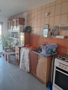 una cocina con estufa y encimera en Apartement with Terrace 2 Rooms, en Bucarest