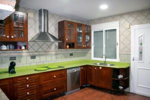 een keuken met een groen aanrecht en een wastafel bij Casa rural Cavila in Pliego
