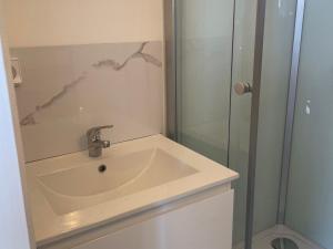 ein Badezimmer mit Waschbecken und Dusche in der Unterkunft Charme champêtre entre Le Mans et Tours, maison rénovée en pleine nature - FR-1-410-480 in Flée