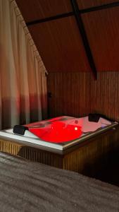 a red boat sitting on a bed in a room at Paraíso da Harmonia in Teutônia +10 photos